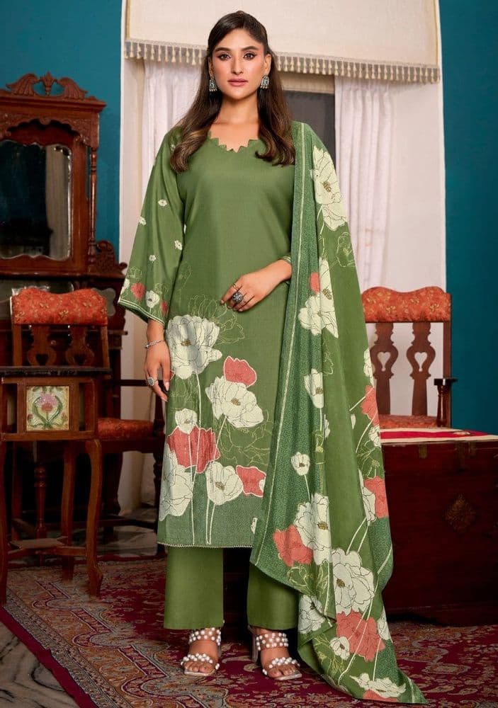 Belliza Betaab Green Muslin Suit Set 02D