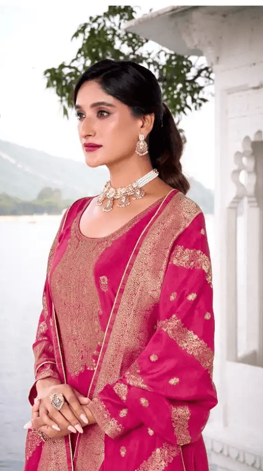 Pink Viscose Dola Silk Jaquard suit set 05E