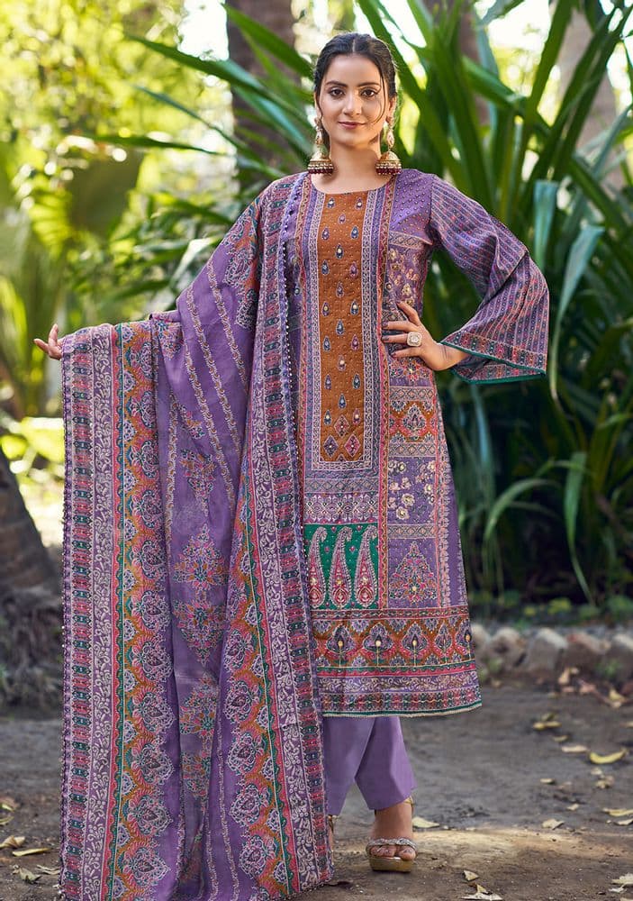 Purple Muslin Handwork Suit Set 07E