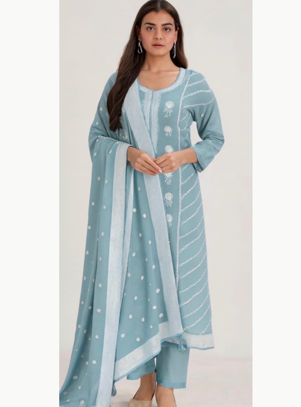 Sky Blue silk suit set 09B