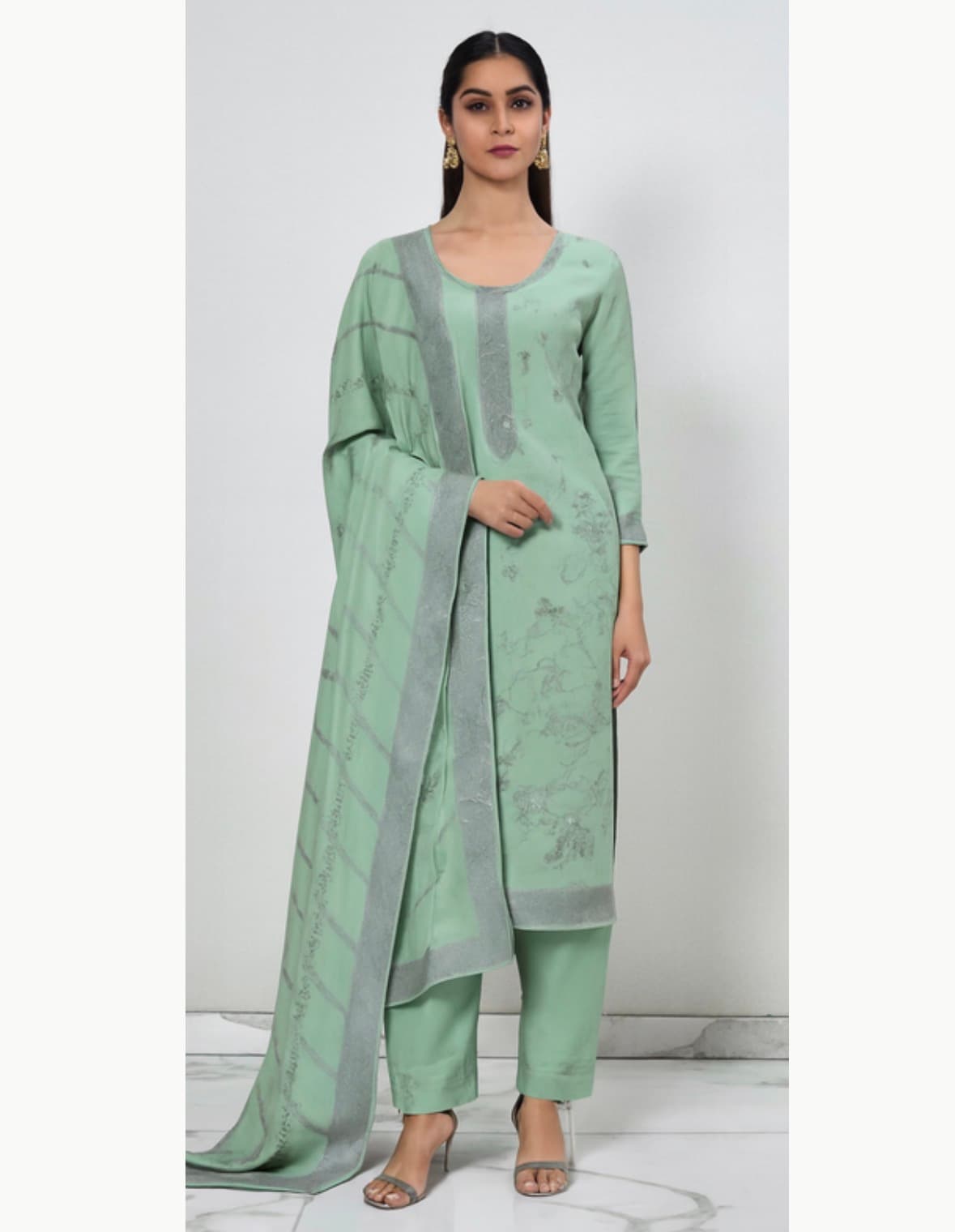 Green silk suit set 09C